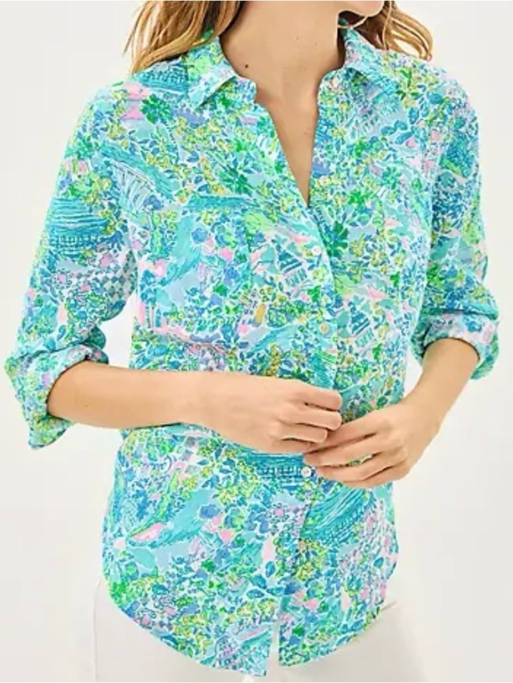 NWT Lilly Pulitzer Sea View Linen Button Down in Surf Blue - Size XS